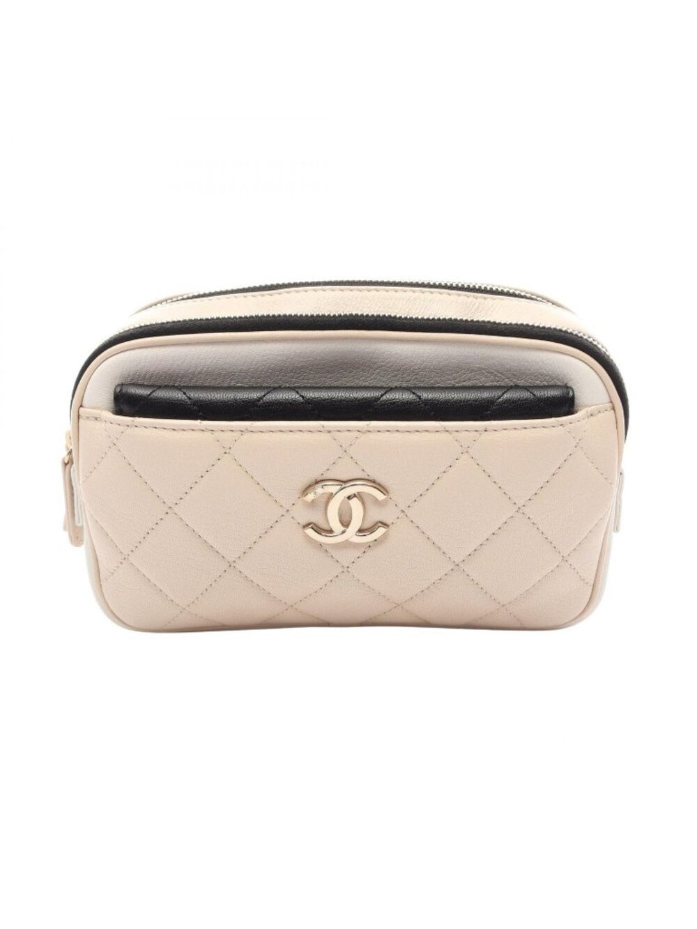 Chanel Waist Bag Quilted Light Beige White Black Leather